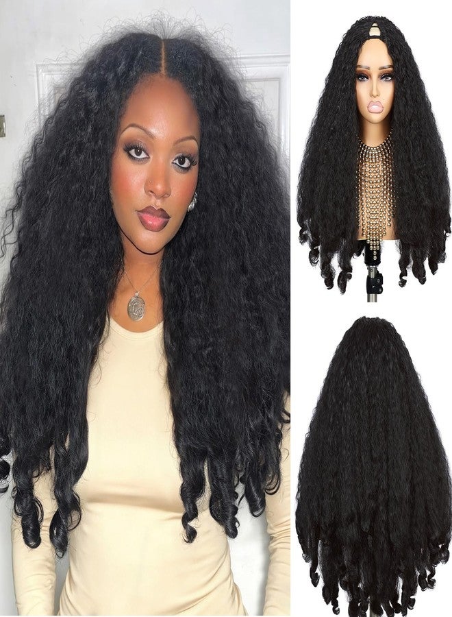 Quantum Love Yaki Curly V Part Wigs for Black Women Afro Curly V Part Synthetic Braided Hair 24 Inch Kinky Curly Clip in Half Wig with Bouncy Curls - Image 1